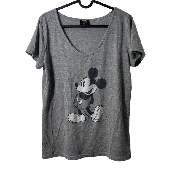 Disney x David Lerner Gray Mickey Mouse V Neck Tee - Picture 1 of 4